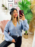 Maglione top quality blu con gioiello in strass