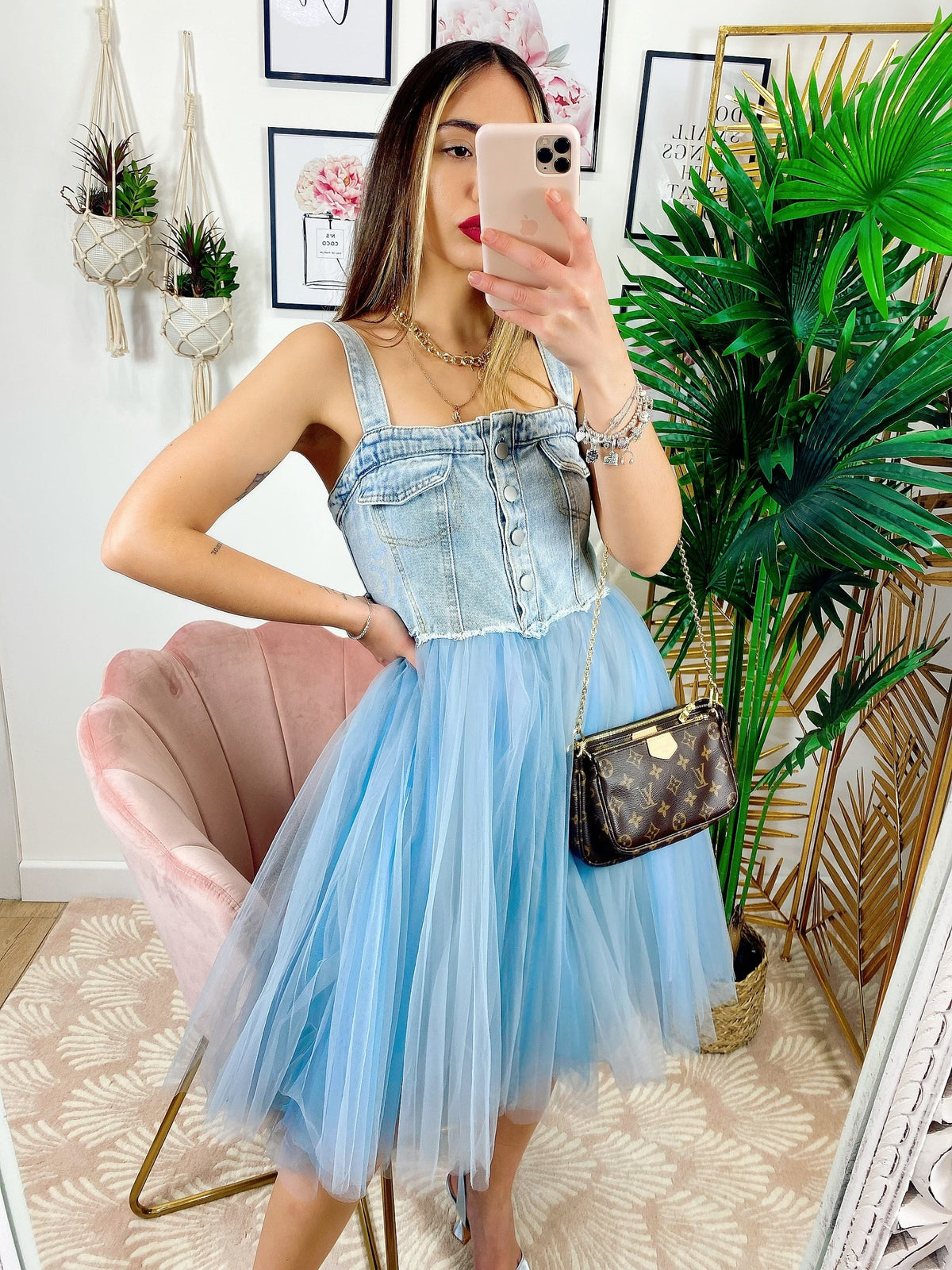 Abito in Tulle con dettagli in  jeans
