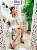 Completo Gonna e giacca pied de poule beige