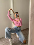 Top a costine rosa