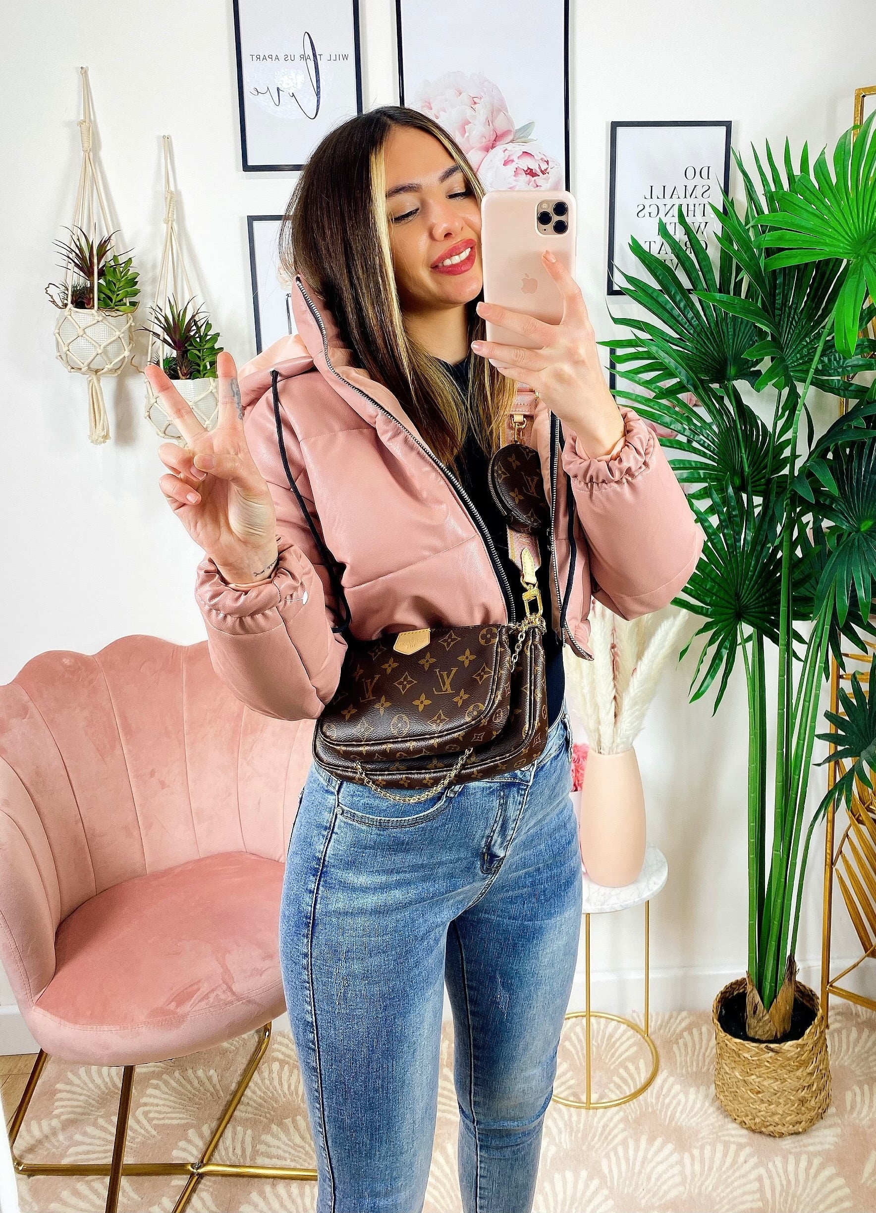 Bomber crop in ecopelle Rosa