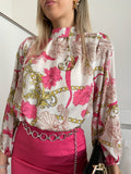 Top crop oro dettagli Fuxia