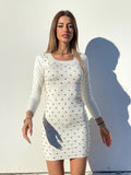 Abito in maglia con strass bianco