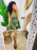 Abito a balze in cotone verde
