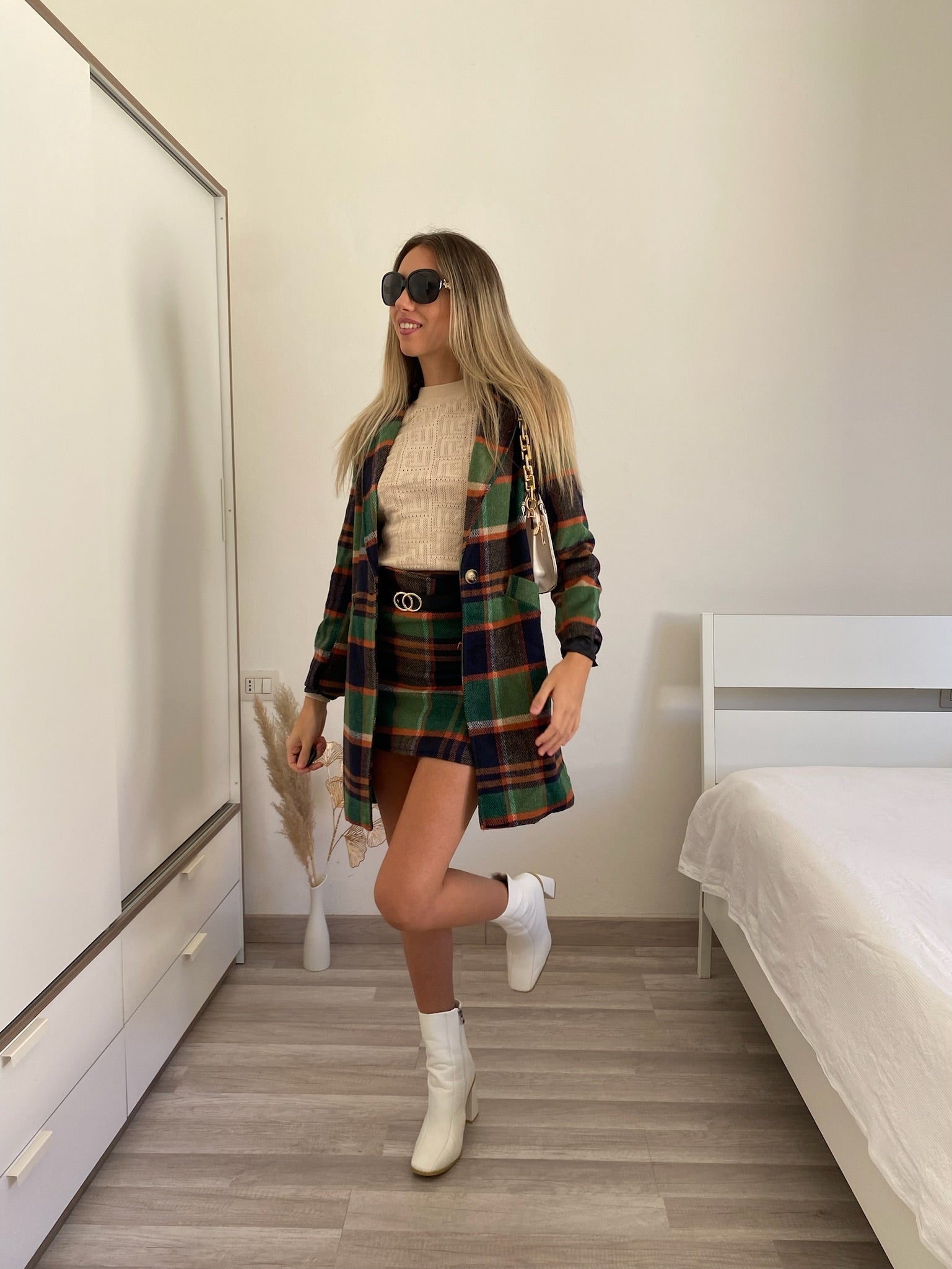 Cappotto check trama verde