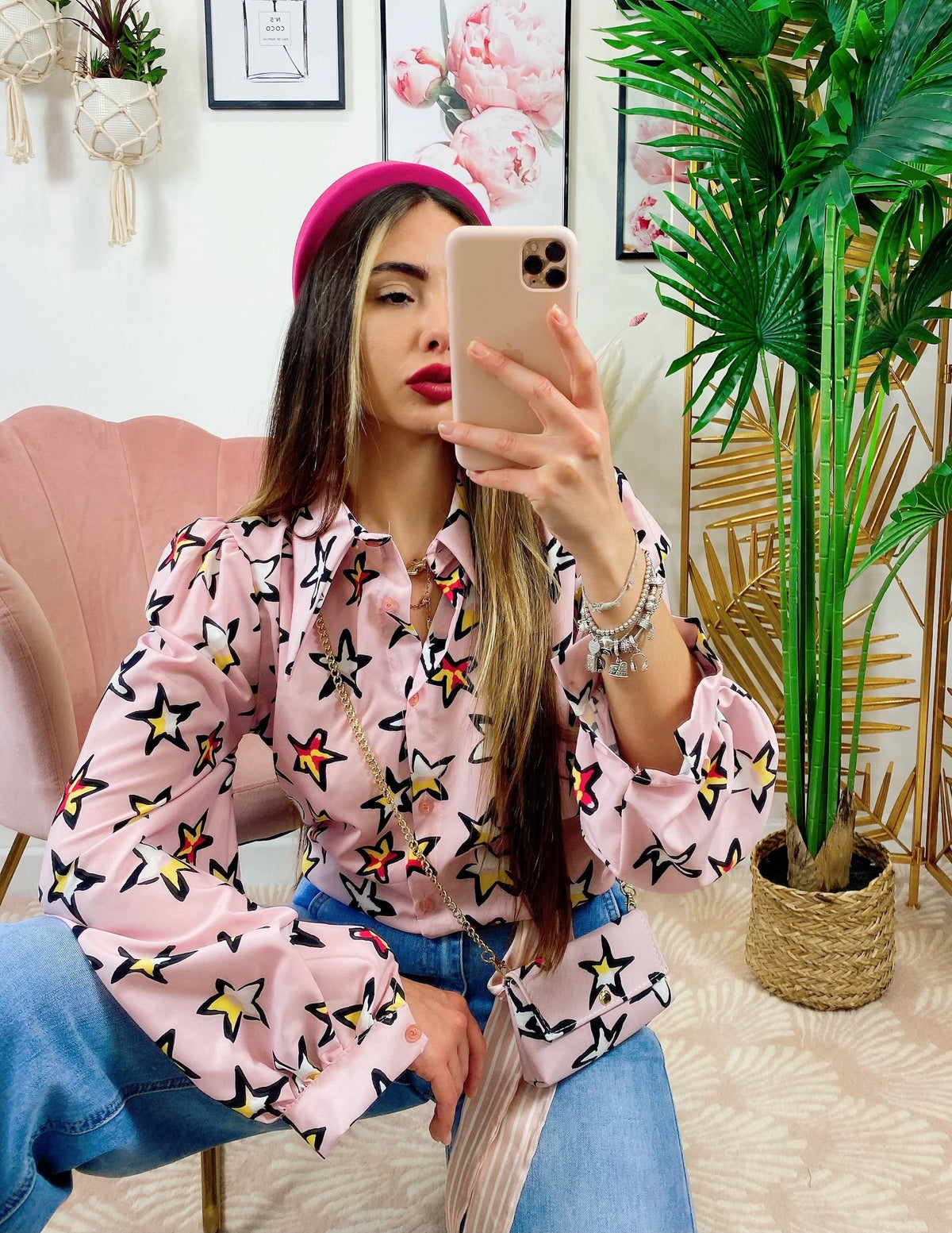 Camicia Rosa con Stelle e borsetta inclusa
