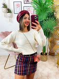 Maglione con scollo a u con perle panna