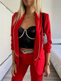 Completo giacca e pantalone strass rosso