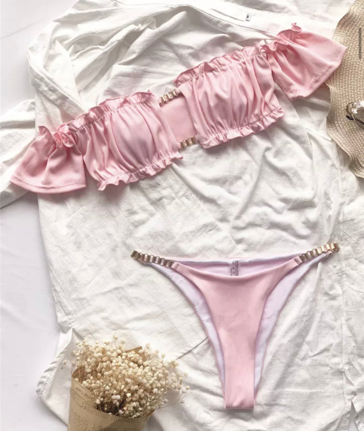 Bikini a Costine con Manica Rosa