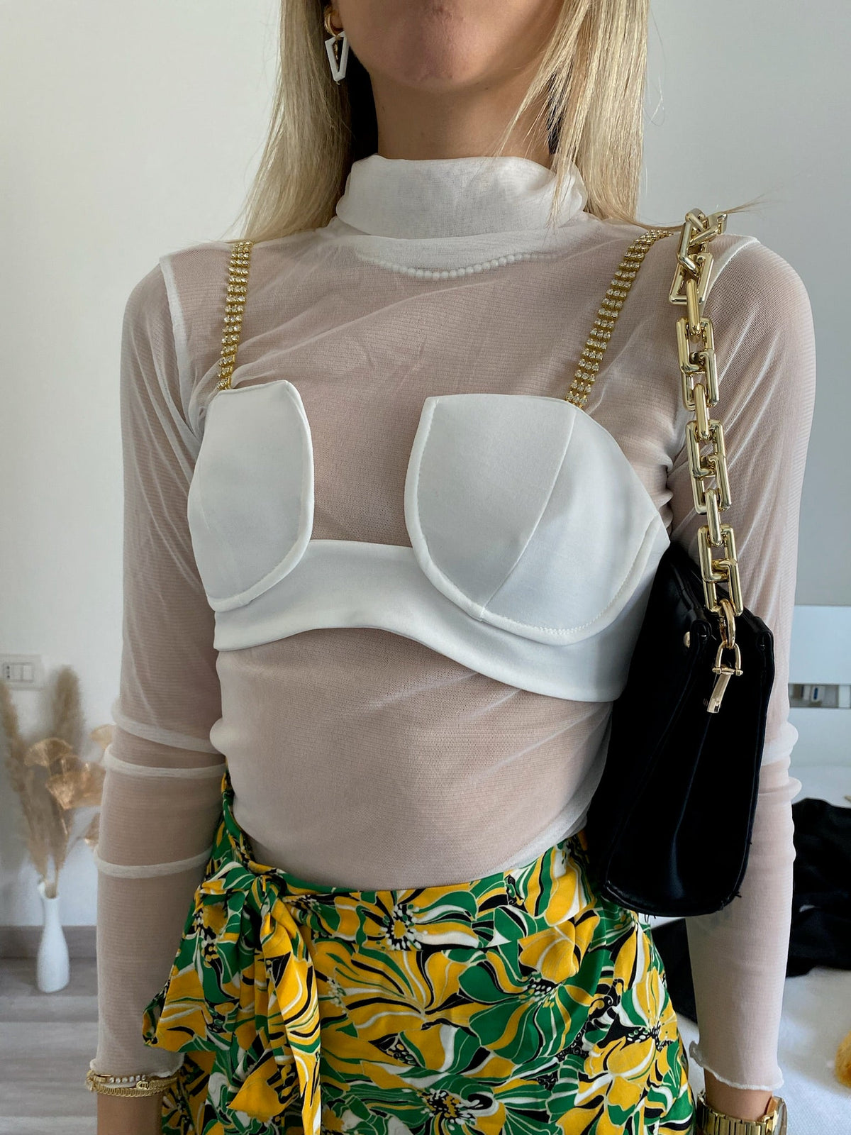 Camicia velata con corpino bianca