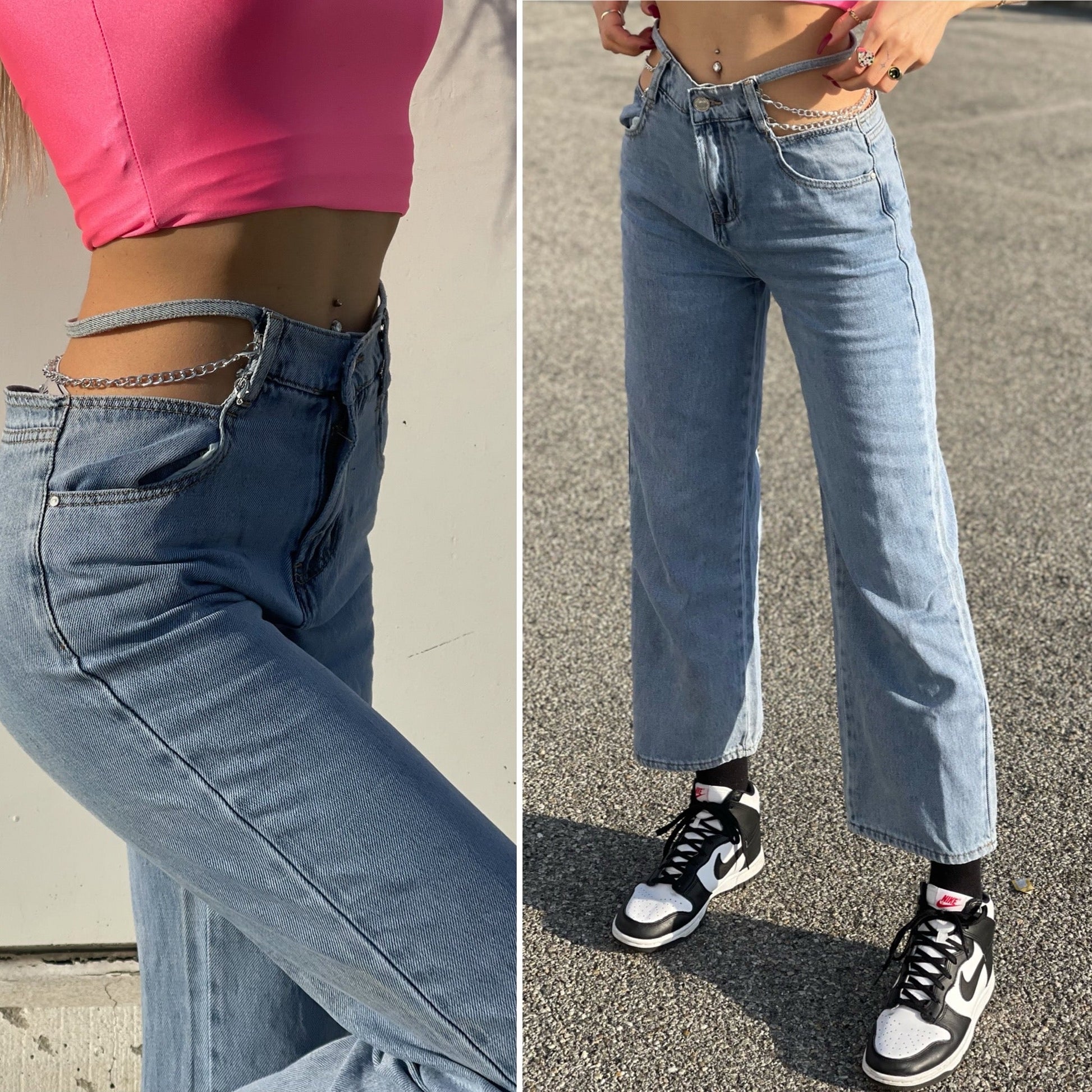 Jeans con catene argento