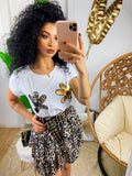 T-shirt con stampa e trama maculata