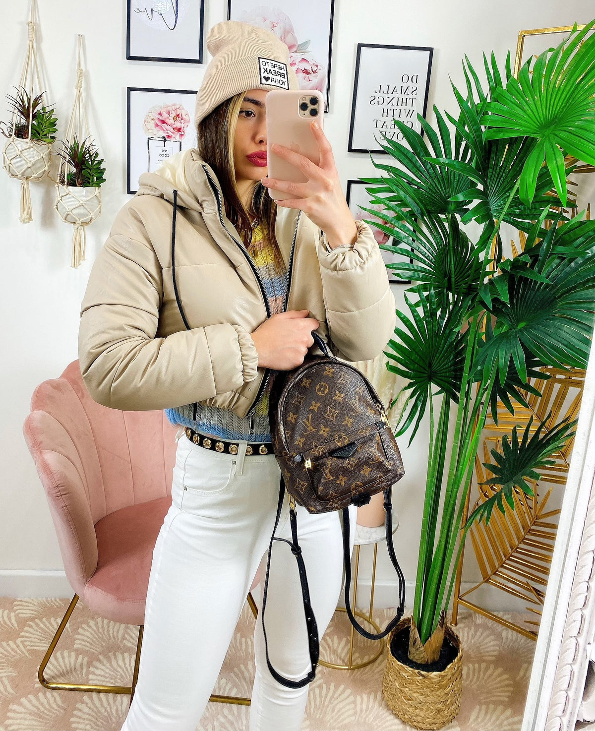 Bomber crop in ecopelle Beige