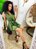 Tutina in raso con cintura verde militare