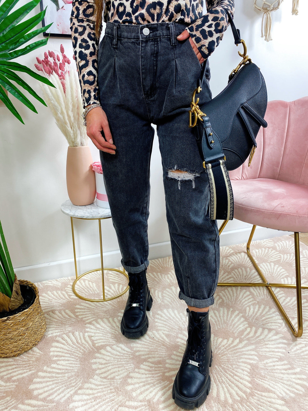 Jeans Boyfriend Grigio/Nero