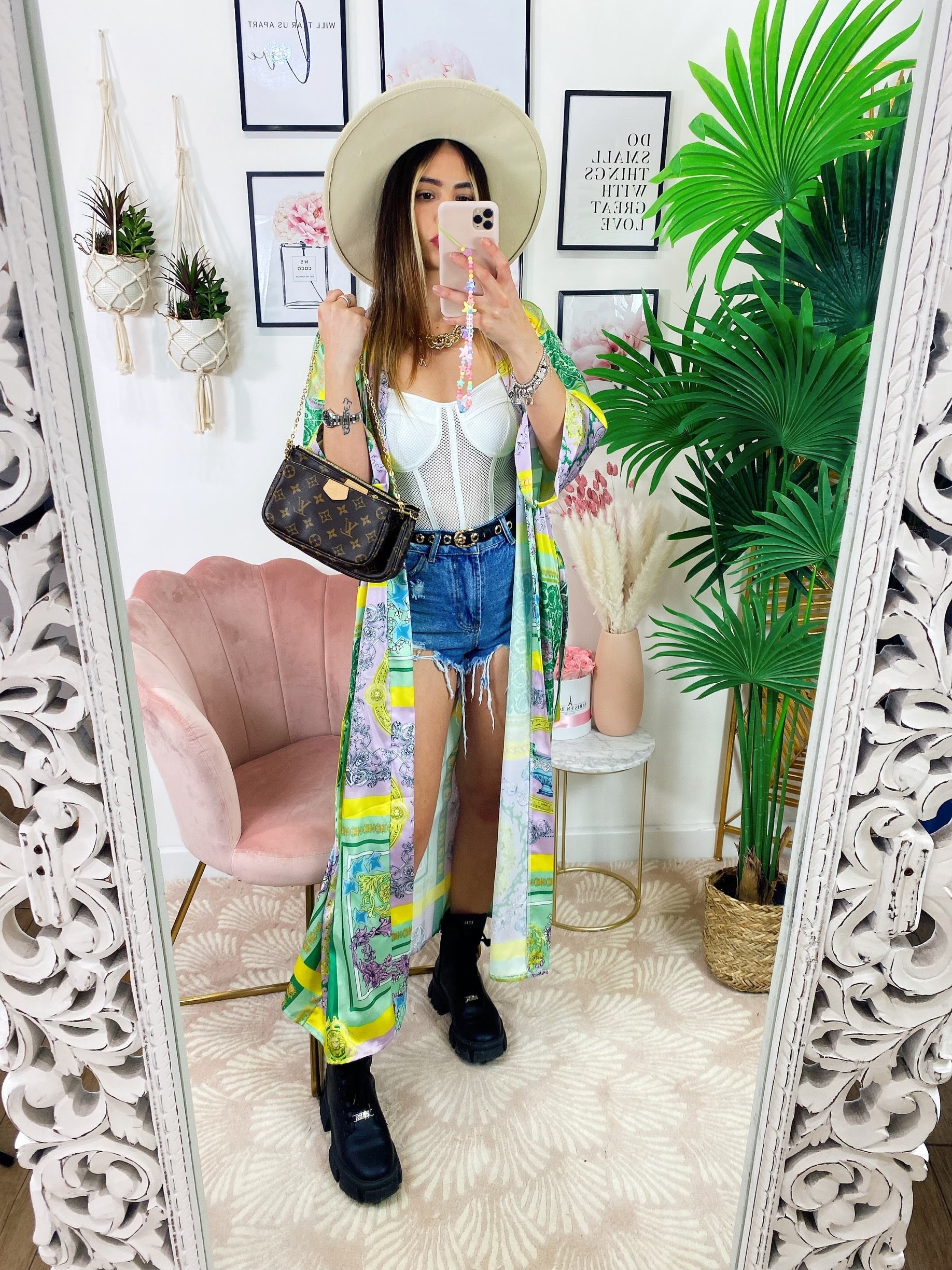 Kimono etnico verde lilla