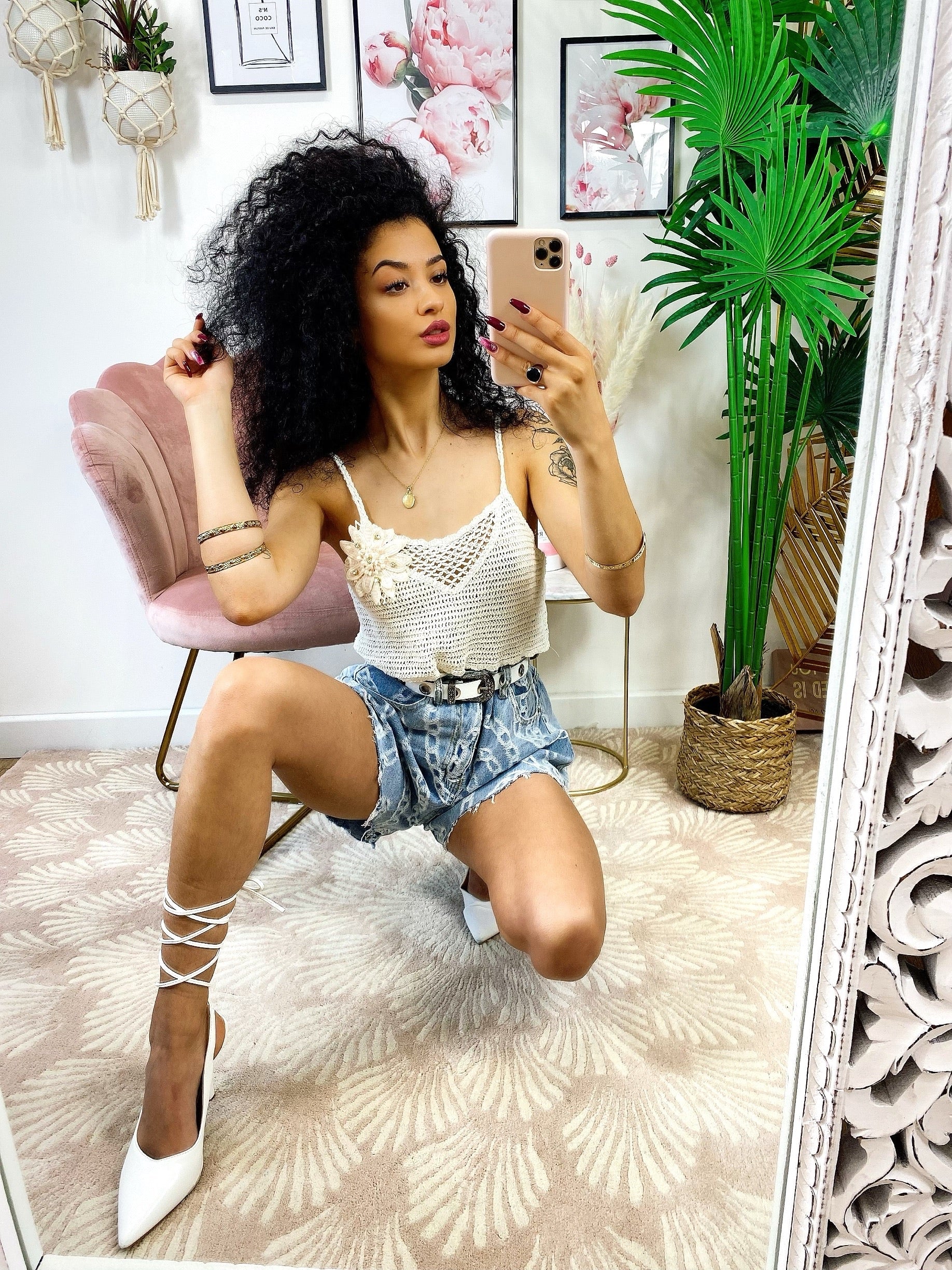 Short in jeans stampa catena