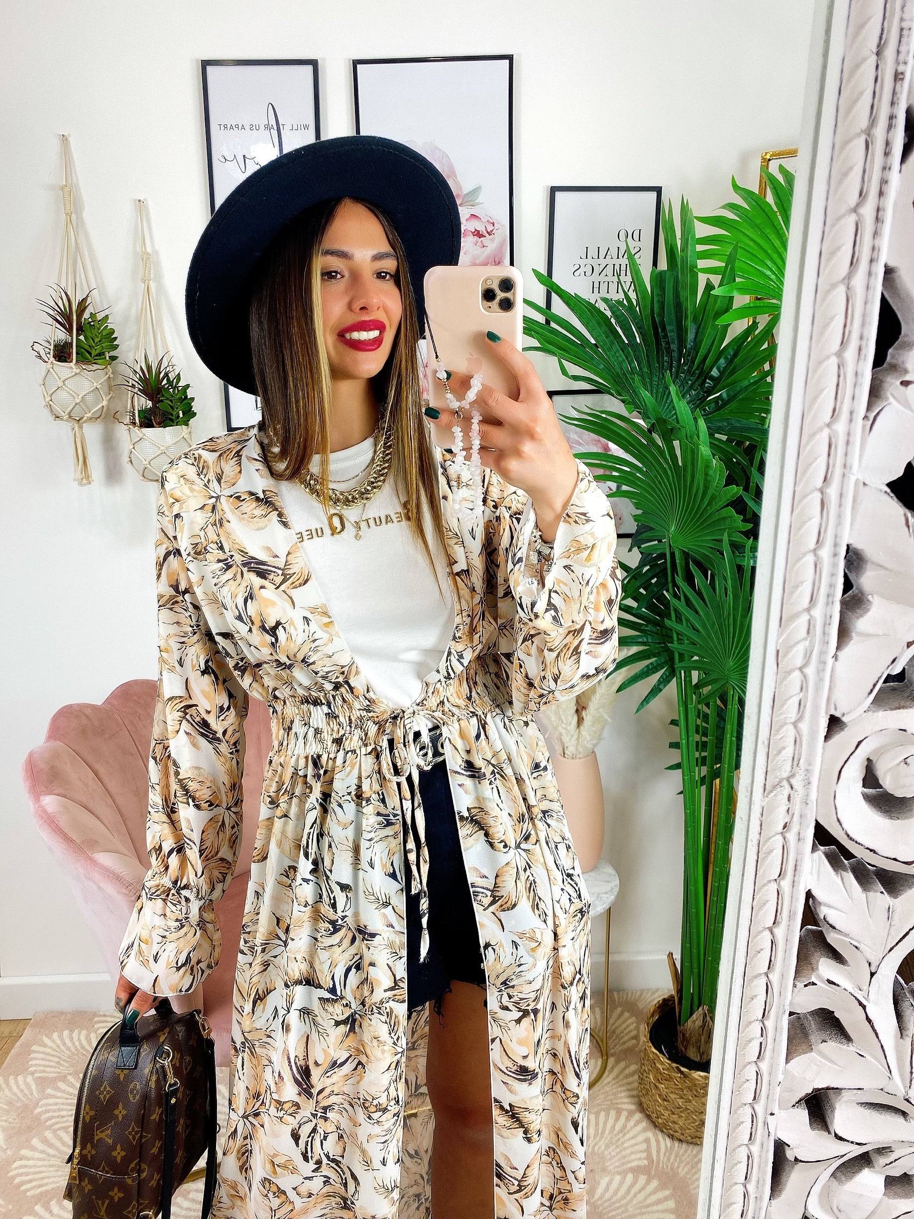 Kimono base beige floreale