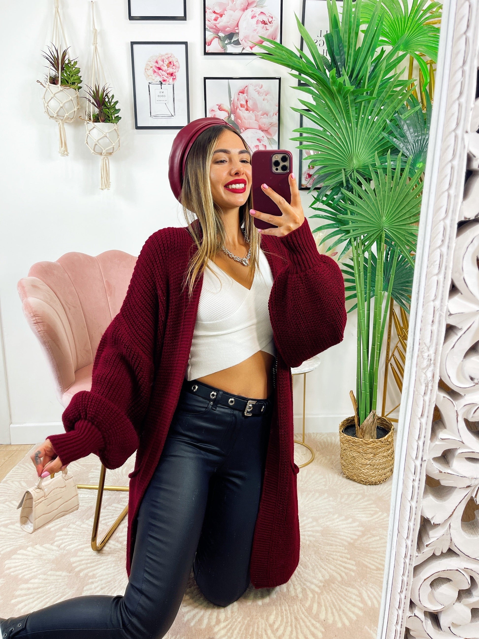 Cardigan lungo bordeaux