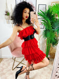 Abito in tulle a balze Venere rosso