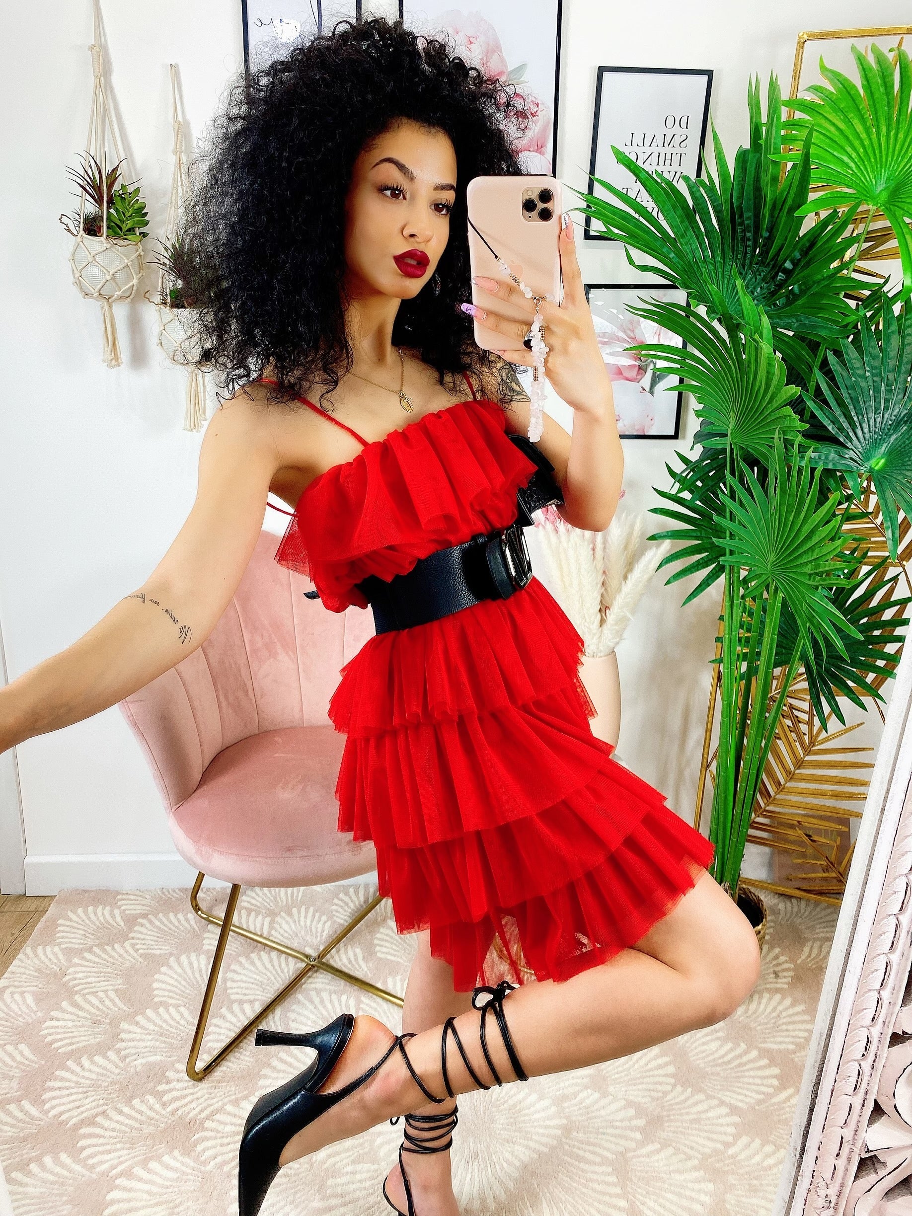 Abito in tulle a balze Venere rosso