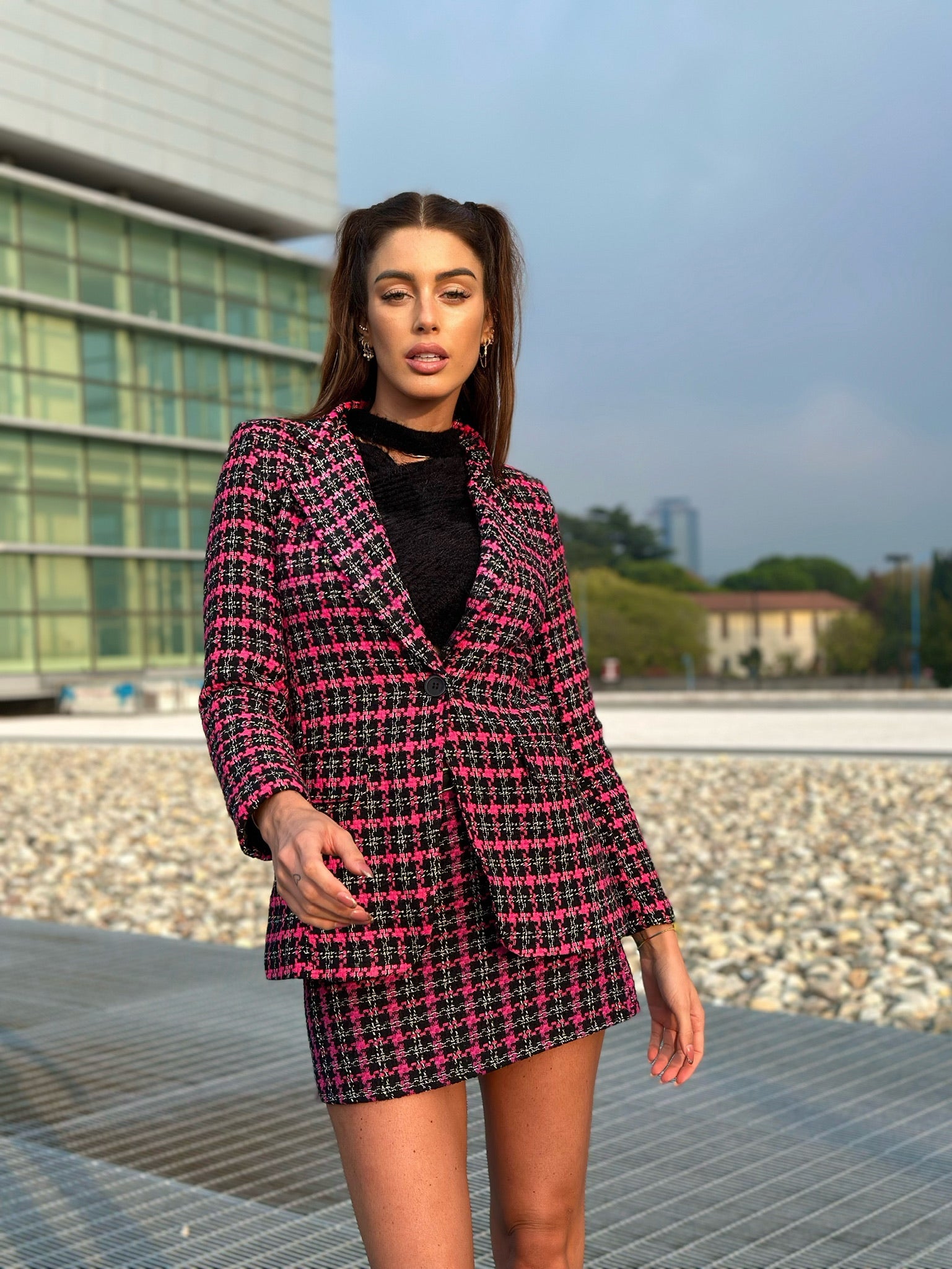 Giacca check Fuxia
