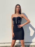 Abito bustier nero con strass