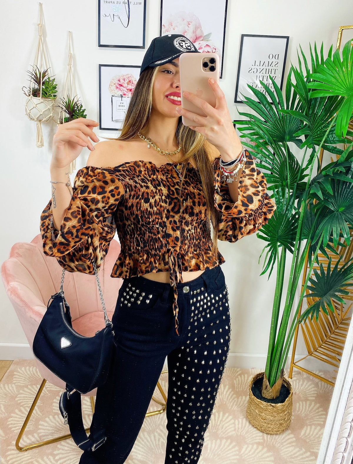 Blusa scollo a barchetta maculata