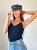Top a costine nero spalline oro
