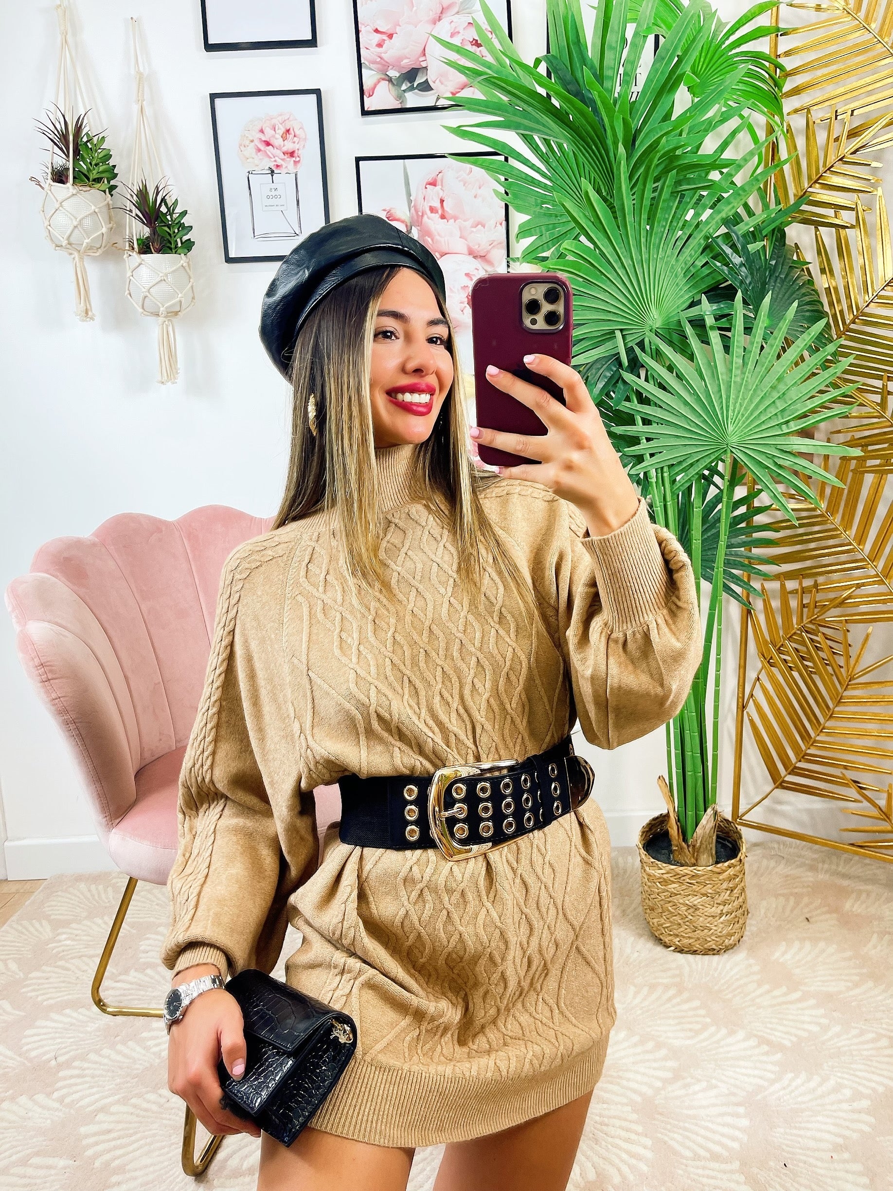 Maxi maglione top quality a trecce camel