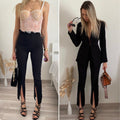Pantalone a zampa nero con spacco