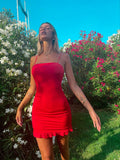 Abito aderente con rouches rosso