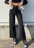 Jeans nero con doppia catena argento
