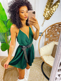 Tutina a bretellina verde bottiglia glitter