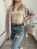 Cardigan morbido con cintura rosa