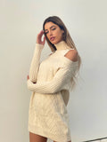 Maxi maglia a collo alto beige