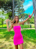 Abito aderente con rouches fuxia