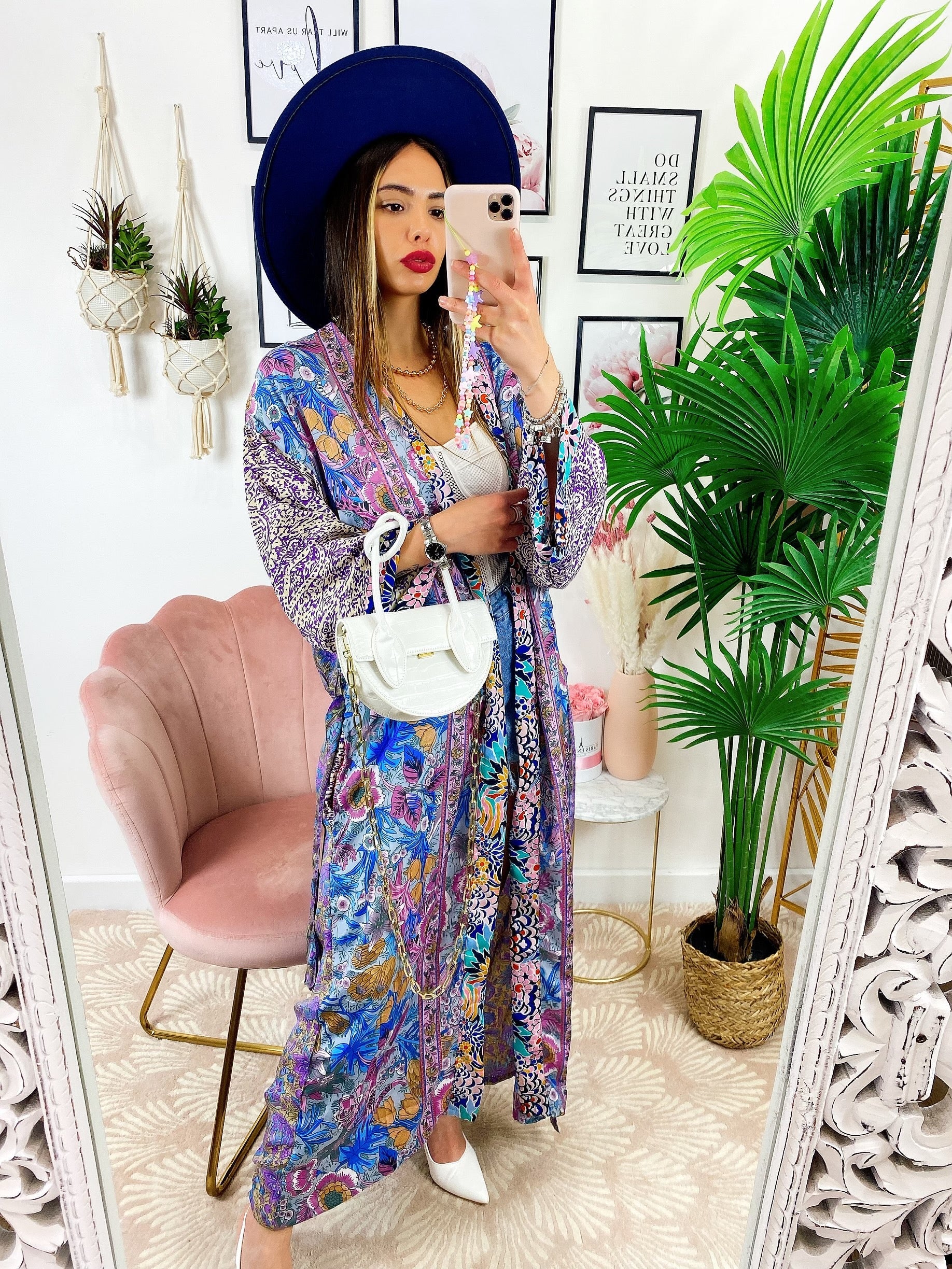 Kimono in seta etnico base lilla