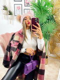 Maxi camicione a quadri nero e rosa