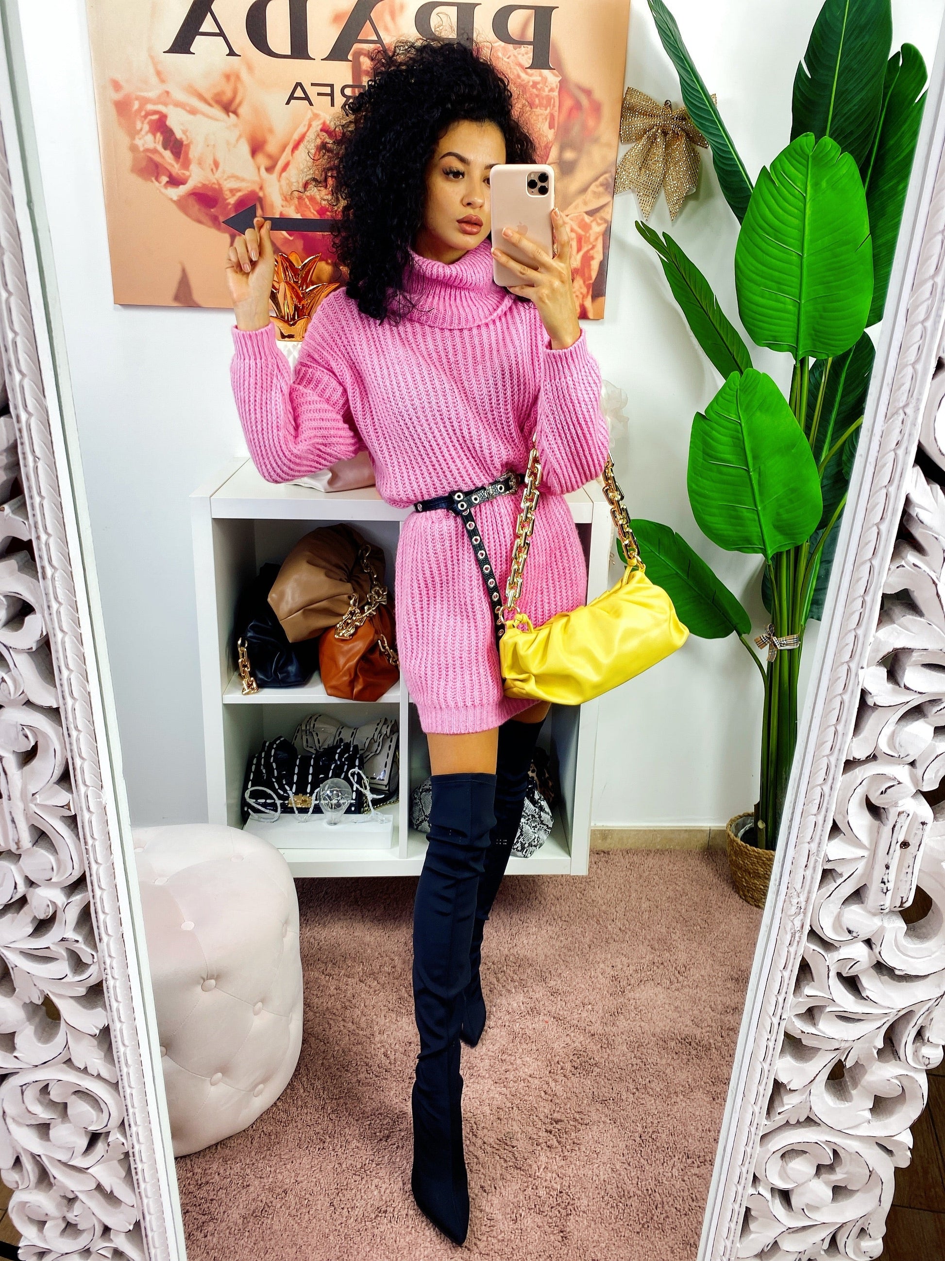 Abito in maglia collo alto rosa barbie