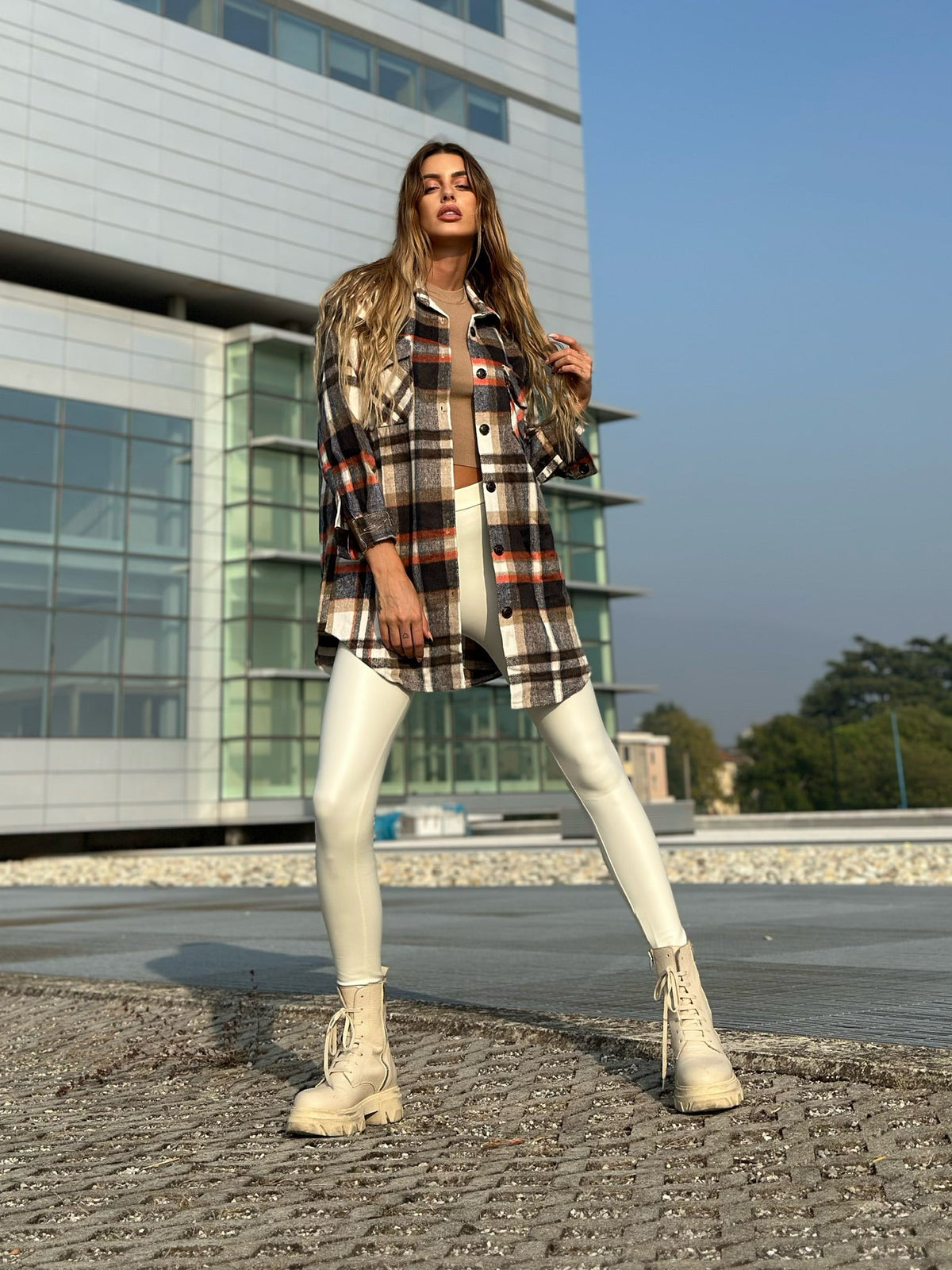 Giaccone a quadri Camel nero