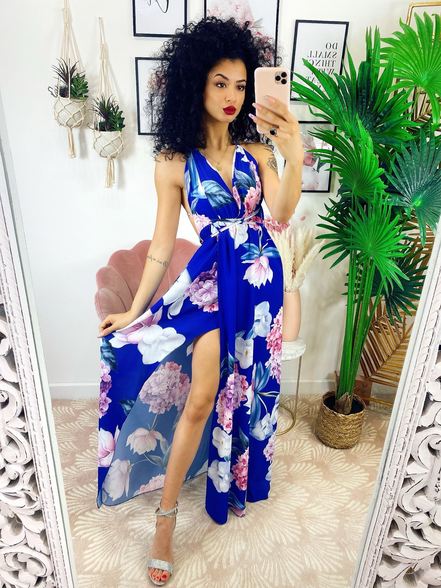 Abito Afrodite con fiori Blu elettrico