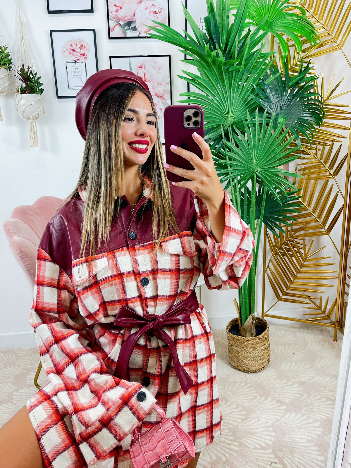 Giacca a quadri double Bordeaux