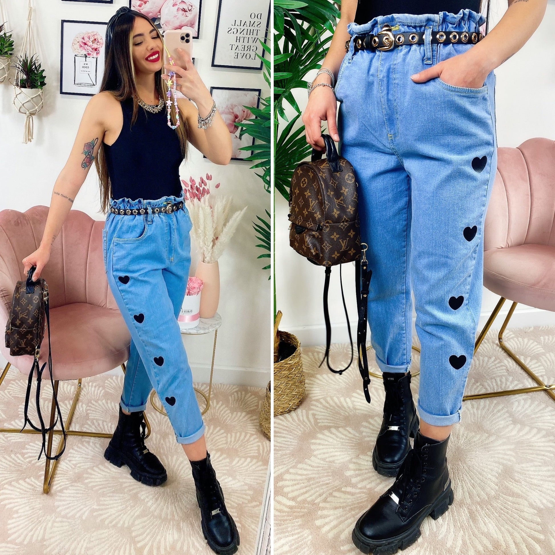 Jeans con cuori Nero