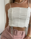 Top drappeggiato con fiocchetti bianco