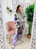Cardigan con frange stampa cavallo lilla