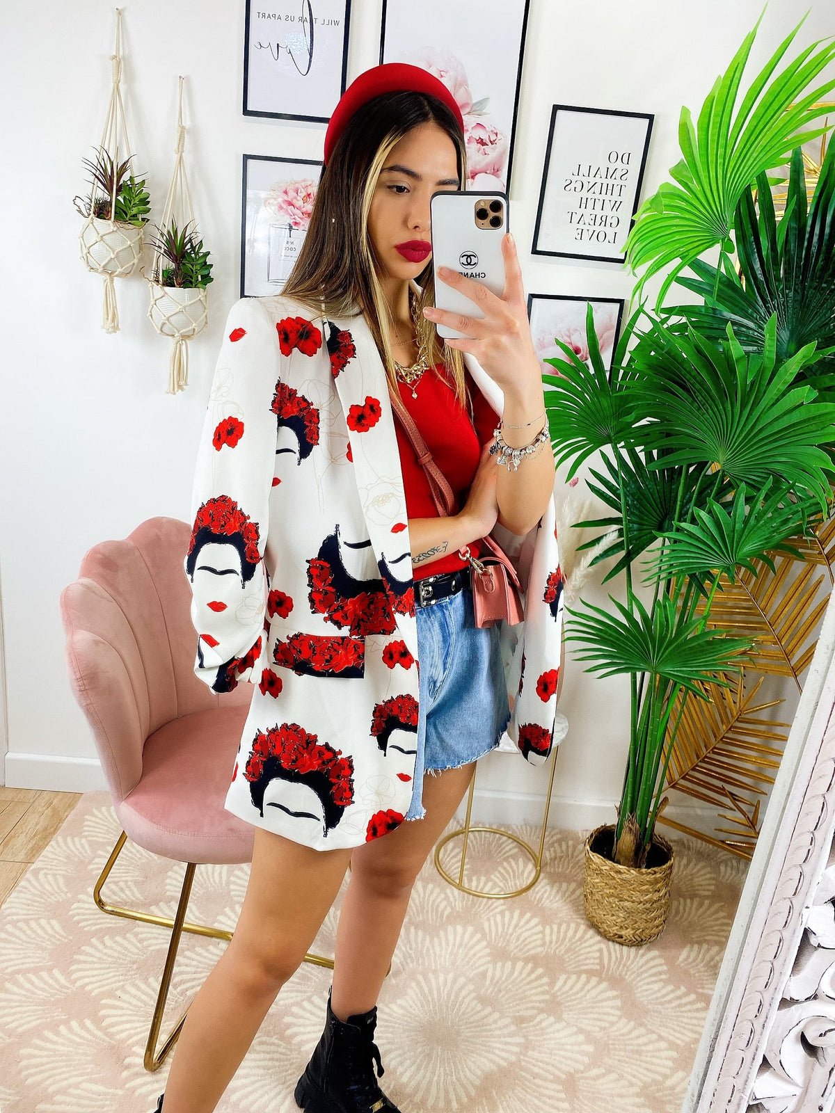 Giacca Donna Con fiori rossi