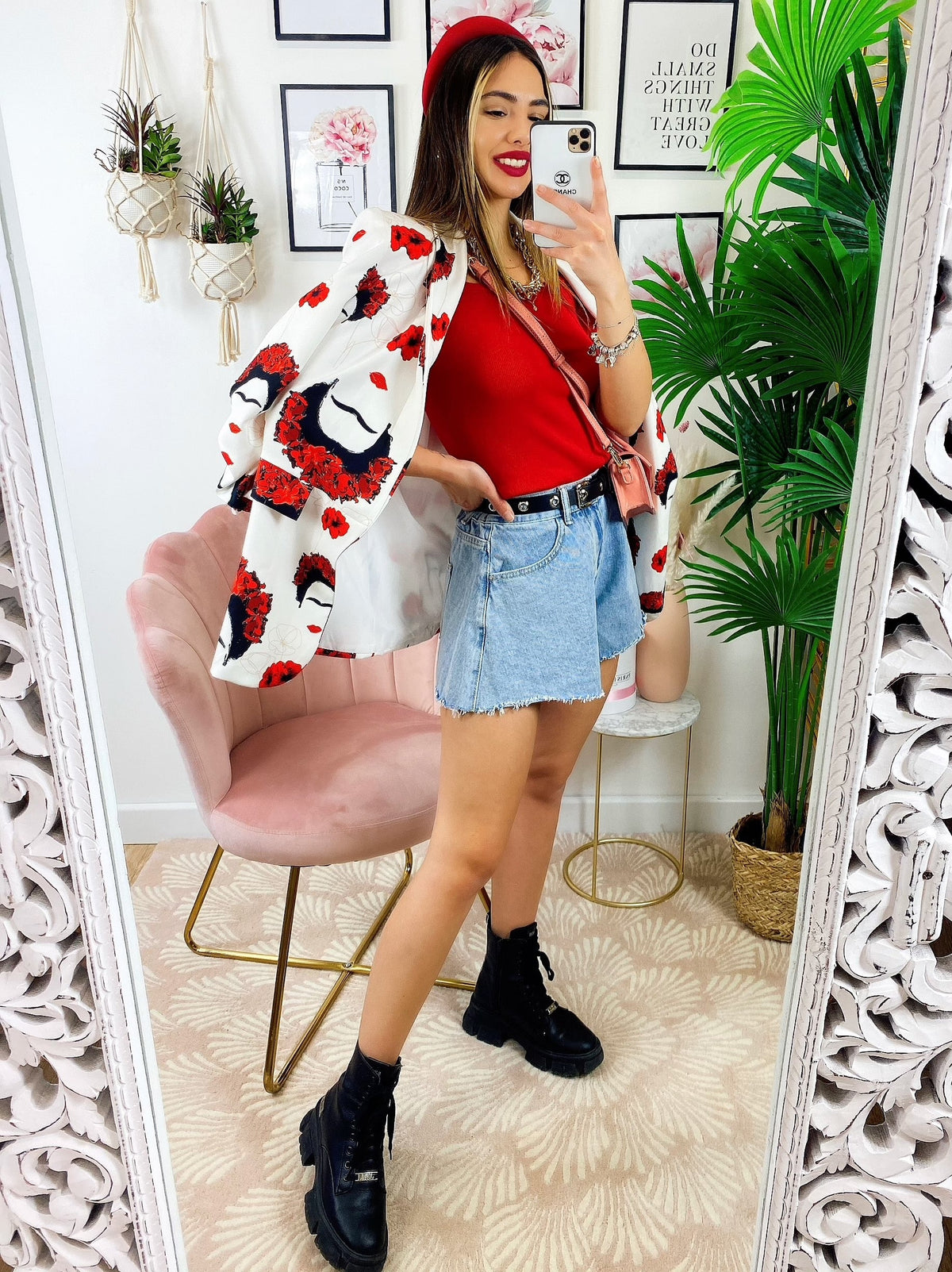 Giacca Donna Con fiori rossi