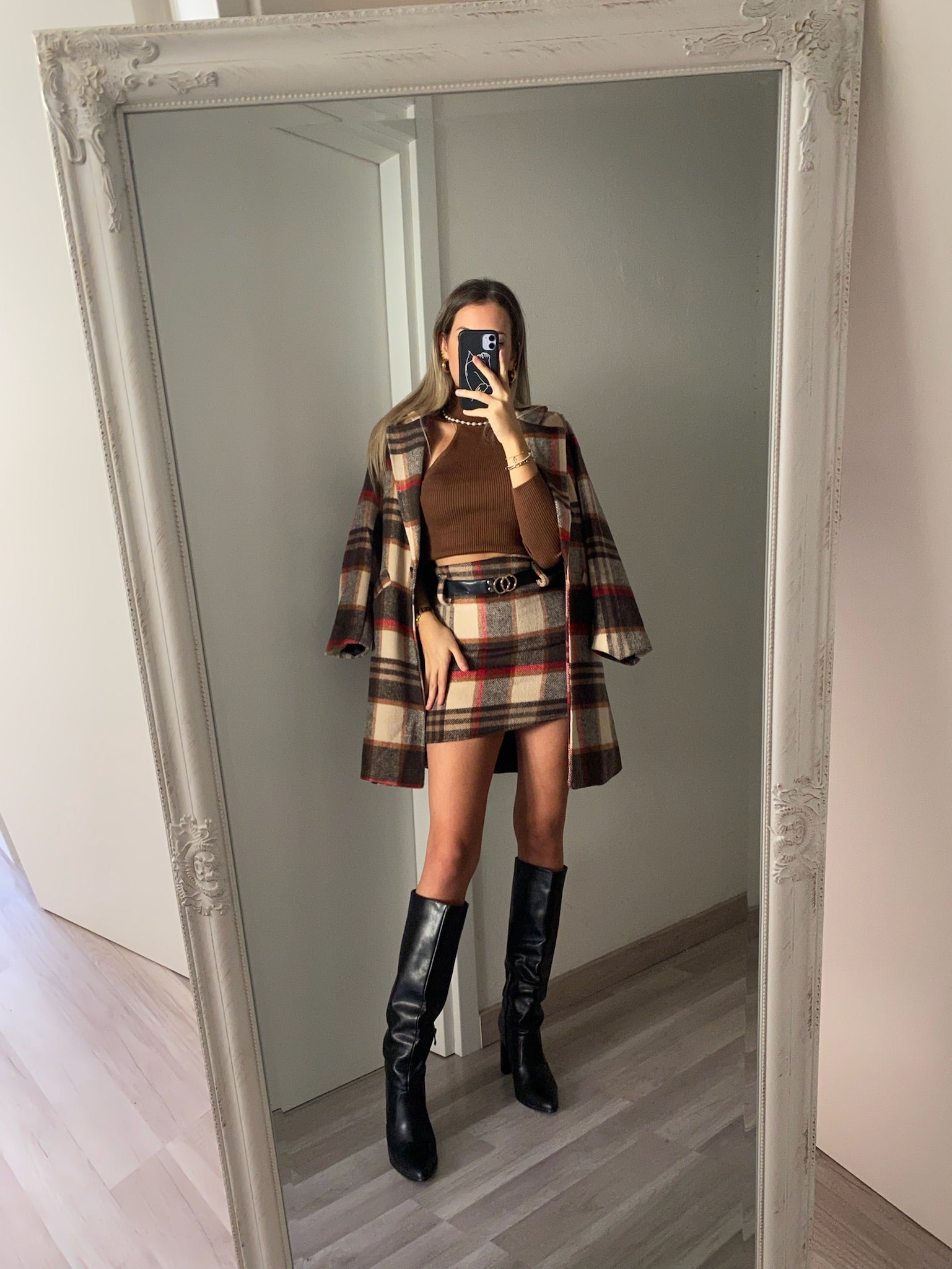Gonna in tweed Camel red