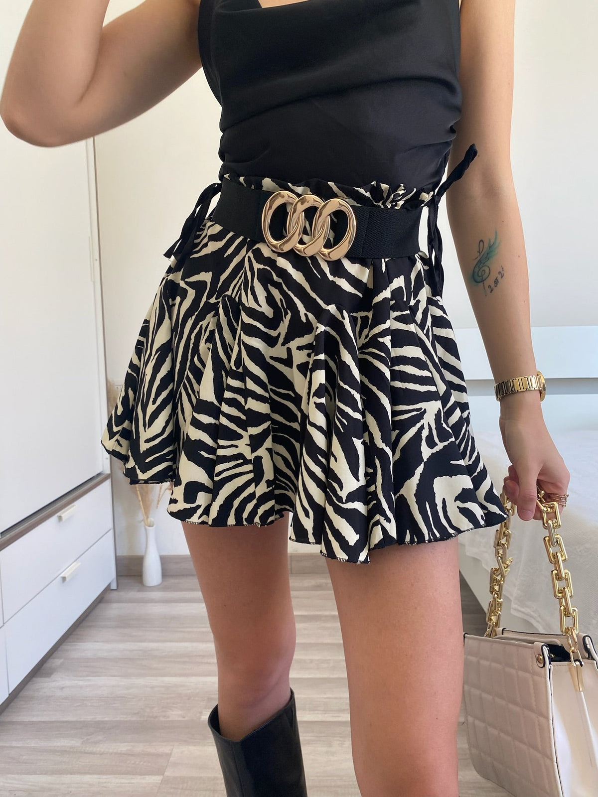Gonna a ruota animalier bianca e nera